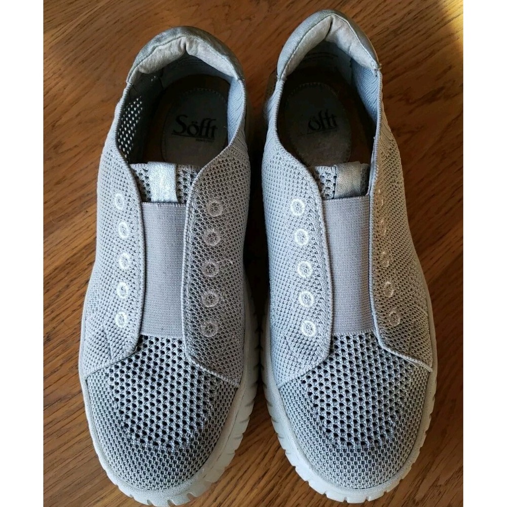 Sz 10M Sofft Payton Women's No Lace Slip-on Mesh Knit Platform Gray Sneaker EUC!